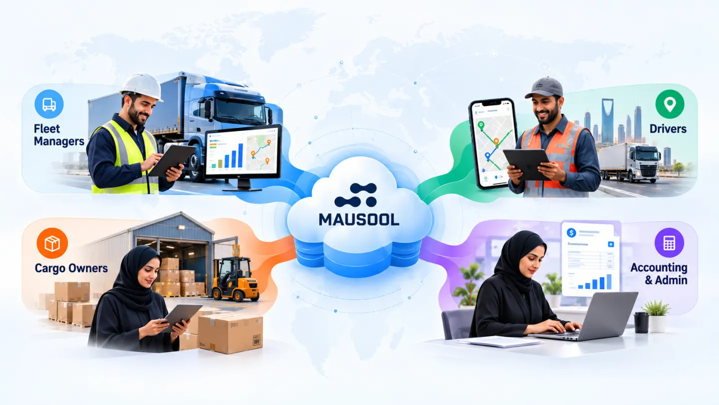 Connected logistics hub for fleet managers, drivers, cargo owners, and accounting teams